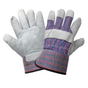 2300 Economy Gunn Cut Split Cowhide Leather Palm Gloves with Cotton Back and Rubberized Safety Cuff