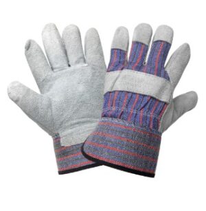 2300 Economy Gunn Cut Split Cowhide Leather Palm Gloves with Cotton Back and Rubberized Safety Cuff