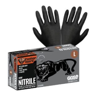 800F Panther-Guard® Heavyweight Nitrile, Powder-Free, Industrial-Grade, Black, 8-Mil, Flock Lined, Textured Fingertips, 11-Inch Disposable Gloves
