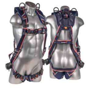 KStrong® EndurX™ 5-Point Full Body Harness, Premium Shoulder Pad, Deluxe Leg Pads, Enhanced Dorsal D-ring Plus™, Front D-ring, Shoulder D-rings, Premium Adjusters, Trauma Relief Straps, QC Chest/Legs, All Aluminum Hardware (ANSI)