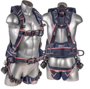 KStrong® EndurX™ 5-Point Full Body Harness, Abrasion Resistant Shoulder Pad, Premium Work Positioning Waist Pad w/Removable Tool Belt, Deluxe Leg Pads, Enhanced Dorsal D-ring Plus™, Front D-ring, Side D-rings, Premium Adjusters, Trauma Relief Straps, QC Chest/Legs, All Aluminum Hardware (ANSI)