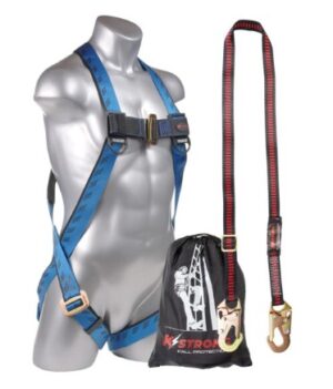KStrong® Kapture™ Essential 3-Point Full Body Harness, Dorsal D-Ring, MB Legs (ANSI) with KStrong® 6 ft. Adjustable Work Positioning Lanyard with snap hooks (ANSI)