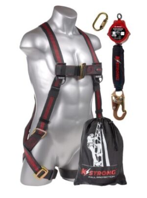 KStrong® Combo Kit with Elite™ 5-Point Full Body Harness, Dorsal D-ring, MB Legs – L-XL and a Micron™ 6 ft. SRL with Snap Hook. Includes Storage Bag. (ANSI)