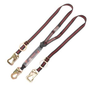 KStrong® 6 ft. Twin leg 100% tie-off Tie-Back Design Shock Absorbing Lanyard with Snap Hook, Tie-Back Hooks, and Adjustable D-rings (ANSI)