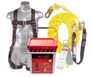 KStrong® 50 ft. Roofers Kit with Elite 5-Point TB Leg Harness Size M-L, rope, rope grab assembly, reusable roof anchor, bucket and lid