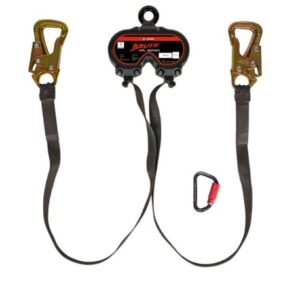 KStrong® BRUTE™ Dual 9 ft. Web (6 ft. Internal, 3 ft. External) Aluminum SRL with Tie-Back Hooks, Hi-Abrasion Resistant Webbing, and Black ED Casing (ANSI) – Aluminum Harness Connector Included.