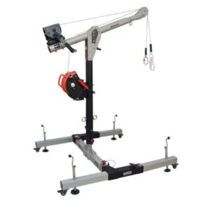 KStrong® Megadavit™ H-Base Deluxe Kit. Includes H-Base Frame Assembly, 54 in. Column Mast, 3 ft. Cantilever Boom Arm with Winch Bracket, 60 ft. 3-way Rescue Retrieval SRL-R with Mounting Bracket, and 60 ft. Material / Personnel Winch
